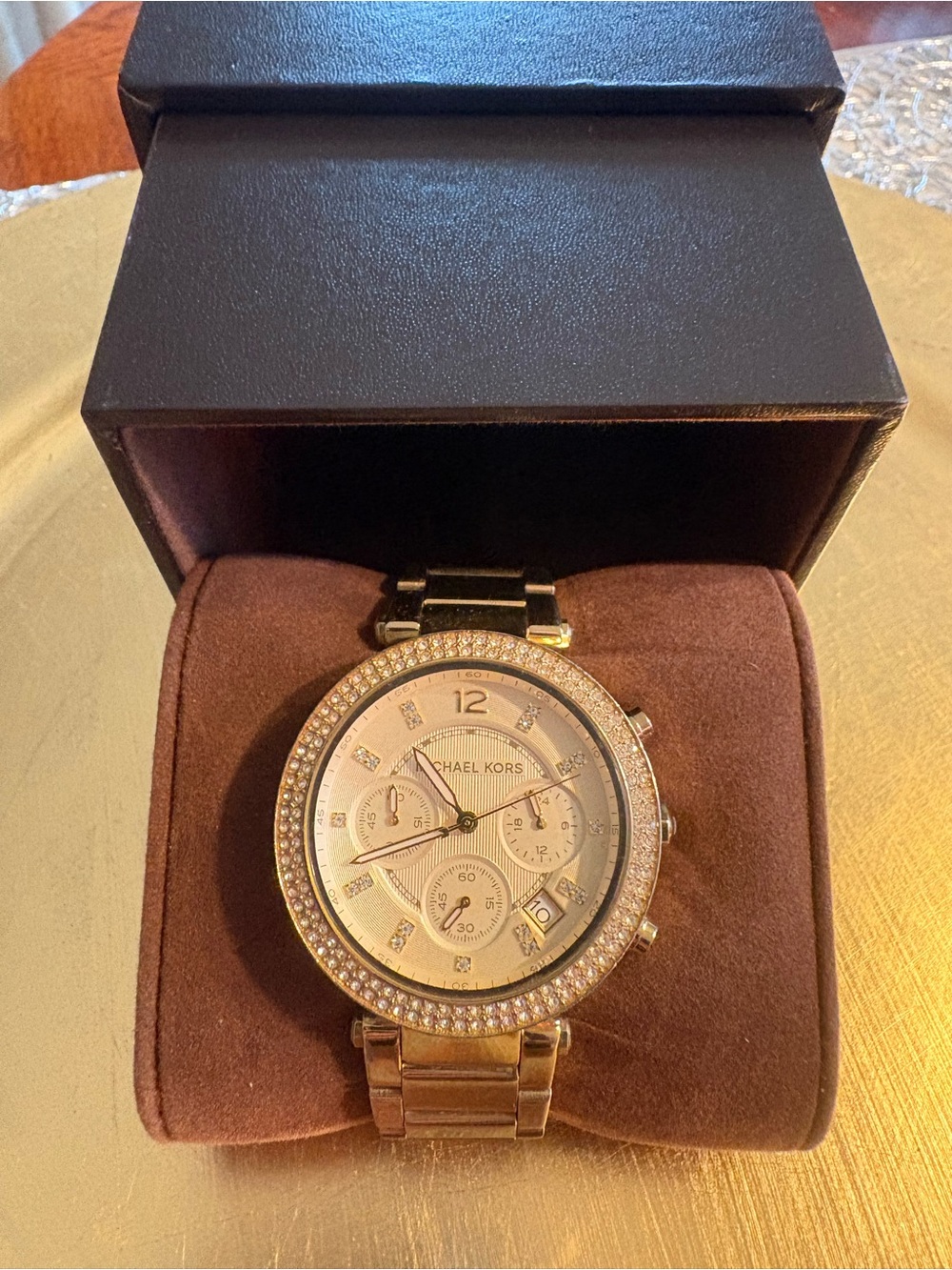 Michael Kors Gold Tone Crystal Bezel Women's Chronograph Watch